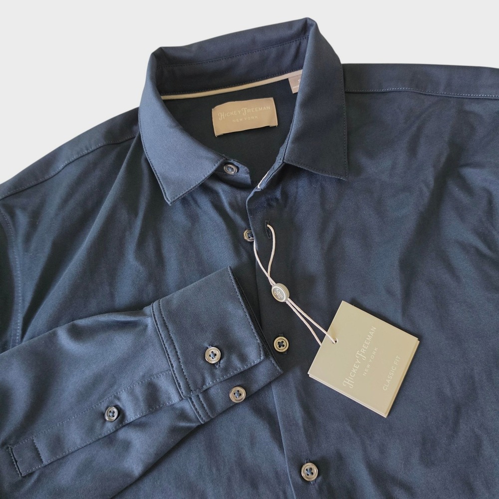 Hickey Freeman Mens Button Down Shirt Navy Classic Fit Small NWT